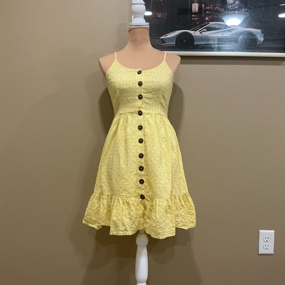 Yellow Button-Front Mini Dress